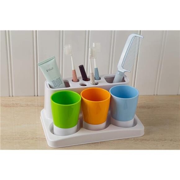 Kids Toothbrush Holder Bathroom Organizer Family Set Rinse Cups Storage - Picture 6 of 8